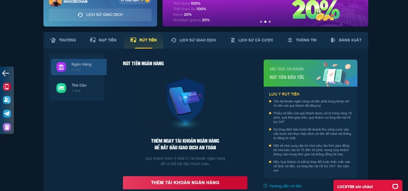 Lucky88 - Nhà cái cá cược nổi tiếng hàng đầu châu Á 9 Rút Tiền Tại Sân Chơi Anh Em Sẽ Không Mất Bất Cứ Khoản Tiền Phí Nào